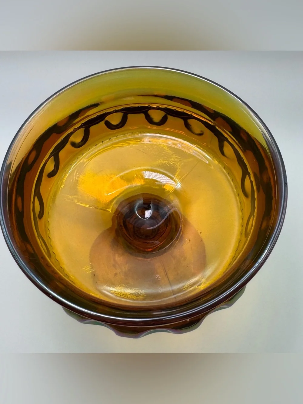Vintage Amber Carnival Glass Pedestal Compote Iridescent Pressed Glass Candy